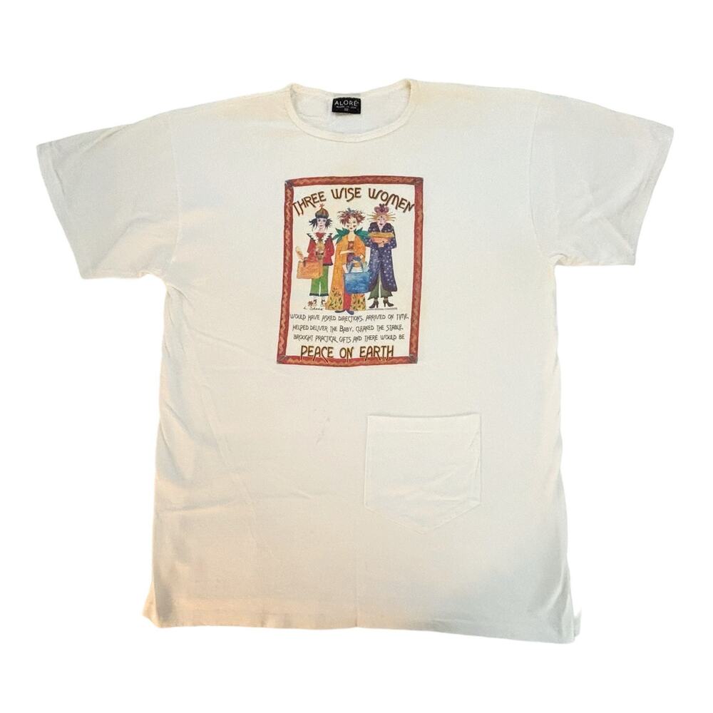 Vintage Alore White Three Wise Women T-Shirt Womens Size OS